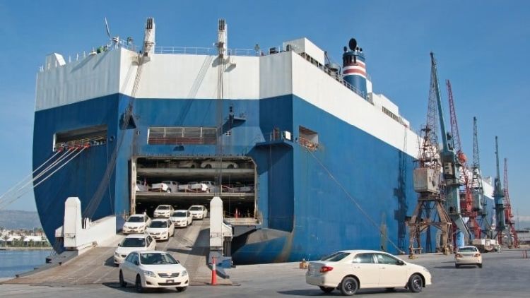 Photo of a roll on, roll off car transporting ship