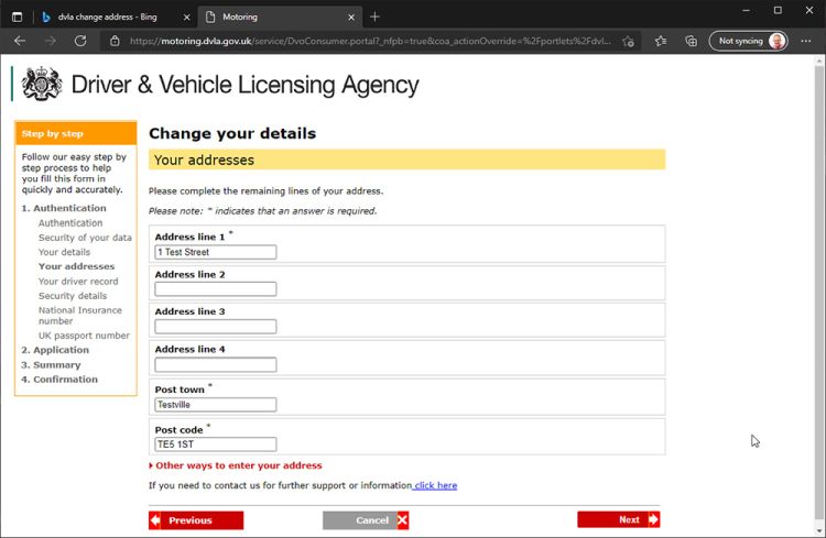 Screenshot showing new address fields